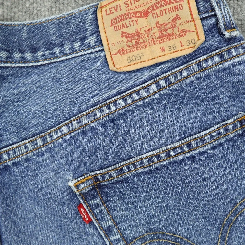 Levis 505 Jeans Mens 36x30 Blue Regular Fit Straight Leg Stretch